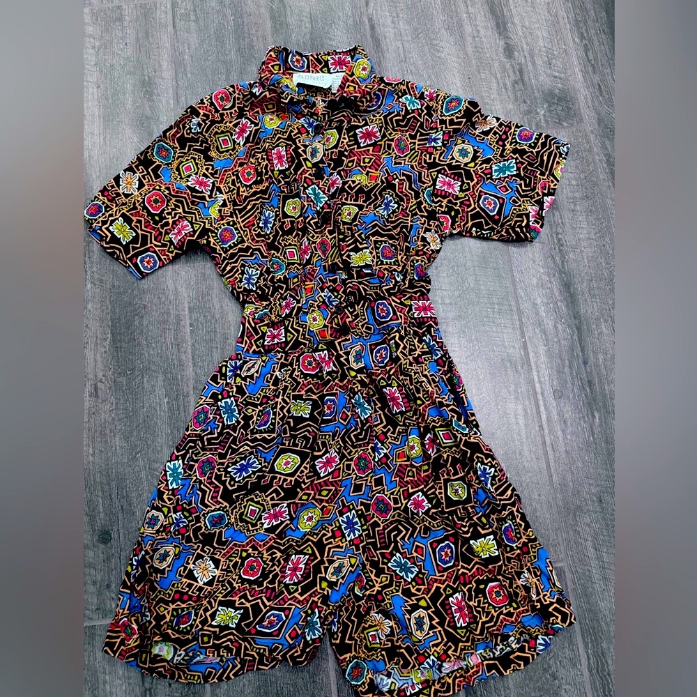 Vintage 1980s‎ PASSPORTS Pier One Geometric Romper / Playsuit Size Small